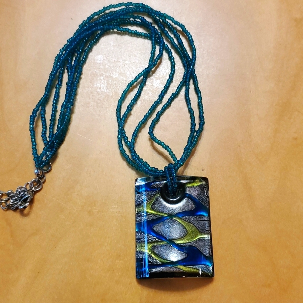 Women's Glass beaded necklace, Beautiful Unique design 💙💚💙 Decor Art Glass